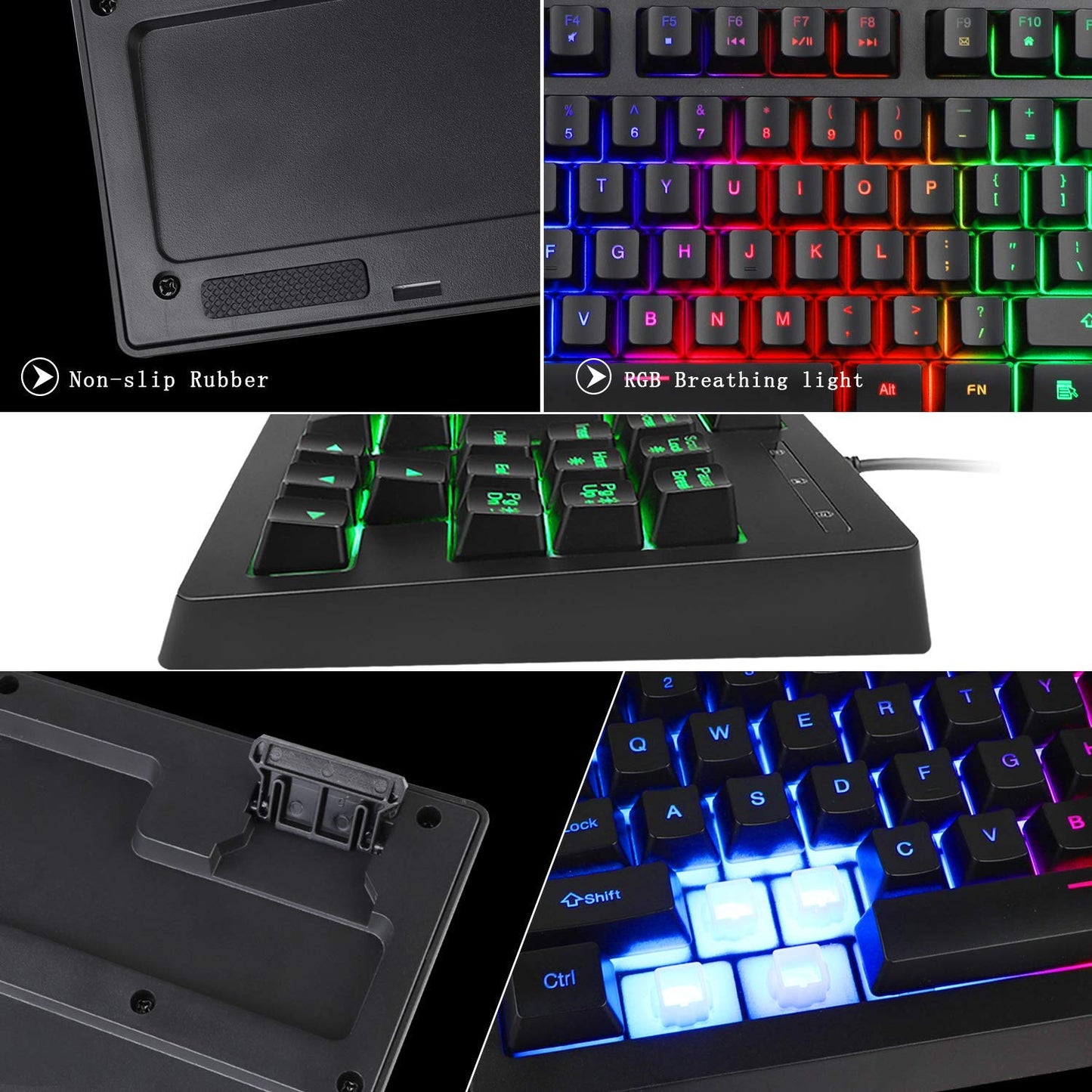 RGB 87 Keys Gaming Keyboard and Backlit Mouse Combo,BlueFinger USB Wired Rainbow Keyboard,Gaming Keyboard Set for Laptop PC Computer Game and Work