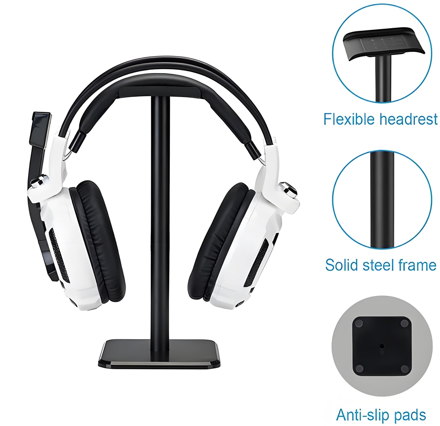 Headphone Stand, Universal Aluminum Metal Holder for AirPods Max, HyperX Cloud II, Xbox One, Turtle Beach, Sennheiser, Sony, Bose, Beats PC Gaming Headset Display & Bluetooth Headphones (Black)