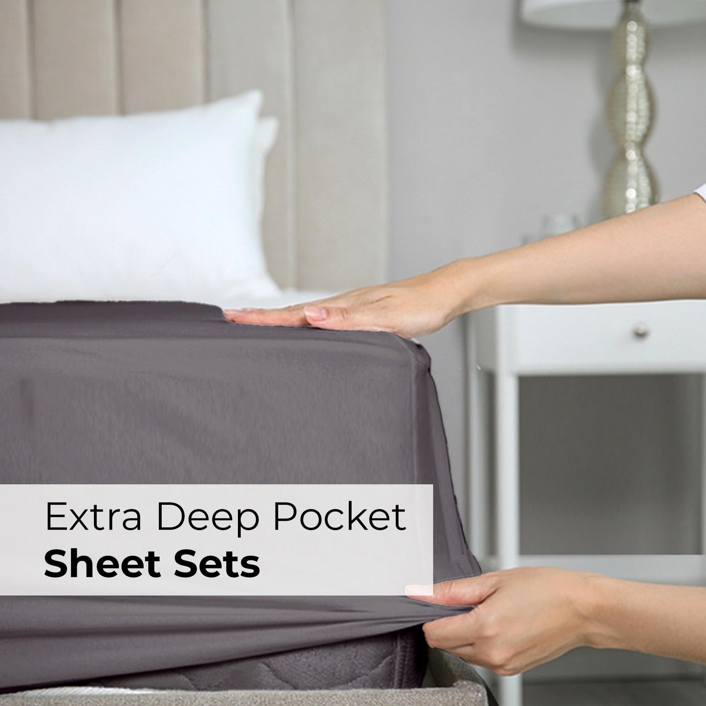 Extra Deep King Sheet Set - 6 Piece Breathable and Cooling Sheets - Hotel Luxury Bed Sheets Set - Easy & Secure Fit - Soft, Wrinkle Free and Comfy Sheets Set - Grey Sheet Set with Extra Deep Pockets