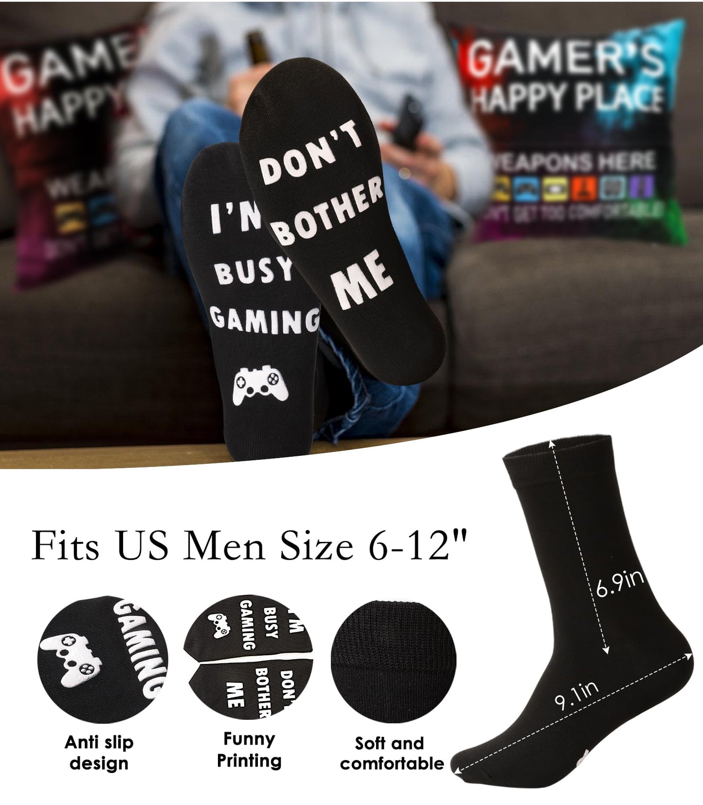 OCCdesign Gamer Gifts for Teenage Boys, Gaming Room Decoration, Gamer Pillow Cover and Game Socks Gifts Set, Easter Basket Stuffers for Teens Boys Girls Men Father Boyfriends 18" x 18"