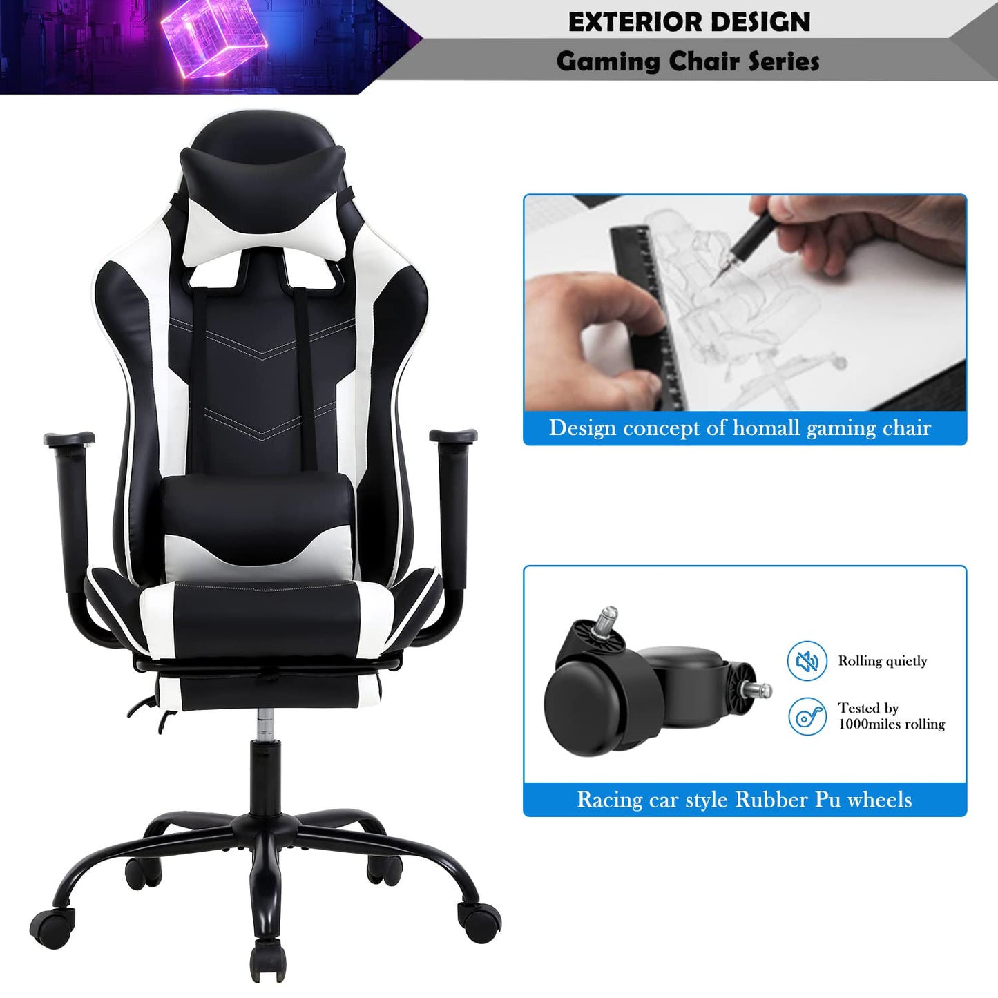 PC Gaming Chair Computer Chair Office Gaming Chairs for Adults, Gamer Chair Racer Gaming Chair PU Leather Recliner w/Lumbar Support, Cheap Gaming Chair for Kids or Adults