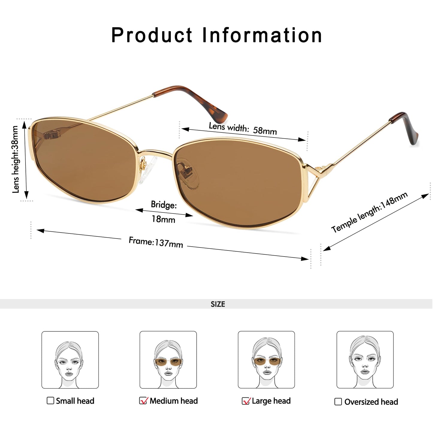 Appassal Retro Oval Sunglasses For Women Men Hexagonal Rectangle Metal Frame Sun Glasses AP3625,Gold/Brown