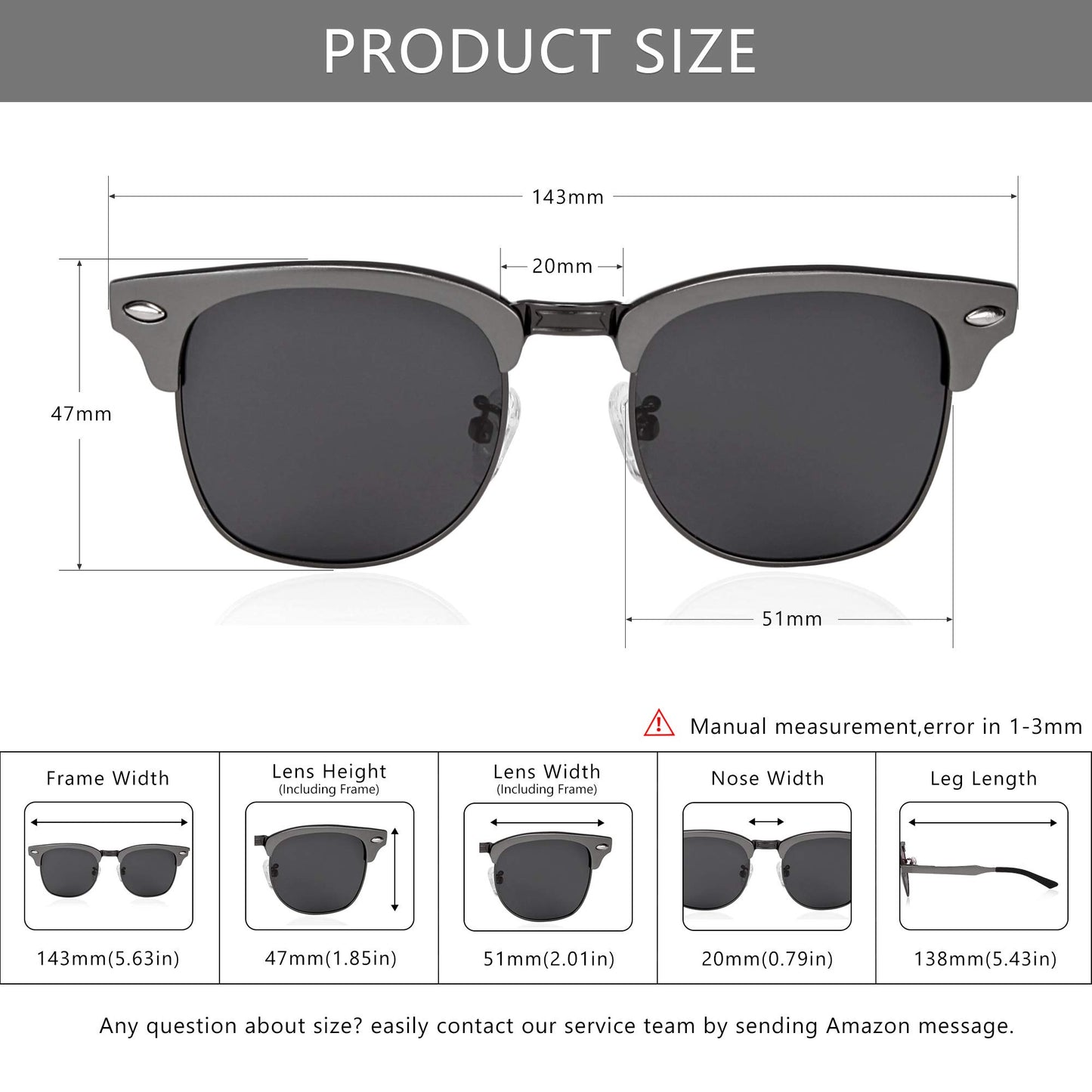 SUNGAIT Classic Half Frame Retro Sunglasses for Women Men with Polarized Lens (Gunmetal Frame Gray Lens)