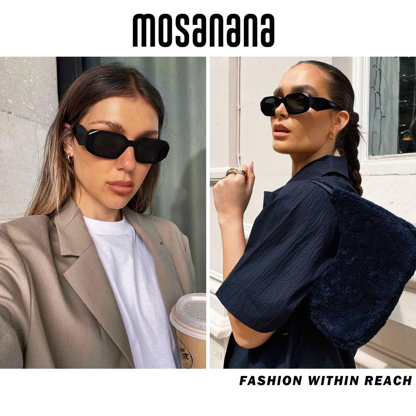 mosanana Trendy Rectangle Sunglasses for Women Men Black Vintage Retro Fashion Cool 90s Cute Funky Dark Small Stylish Chunky Goulding