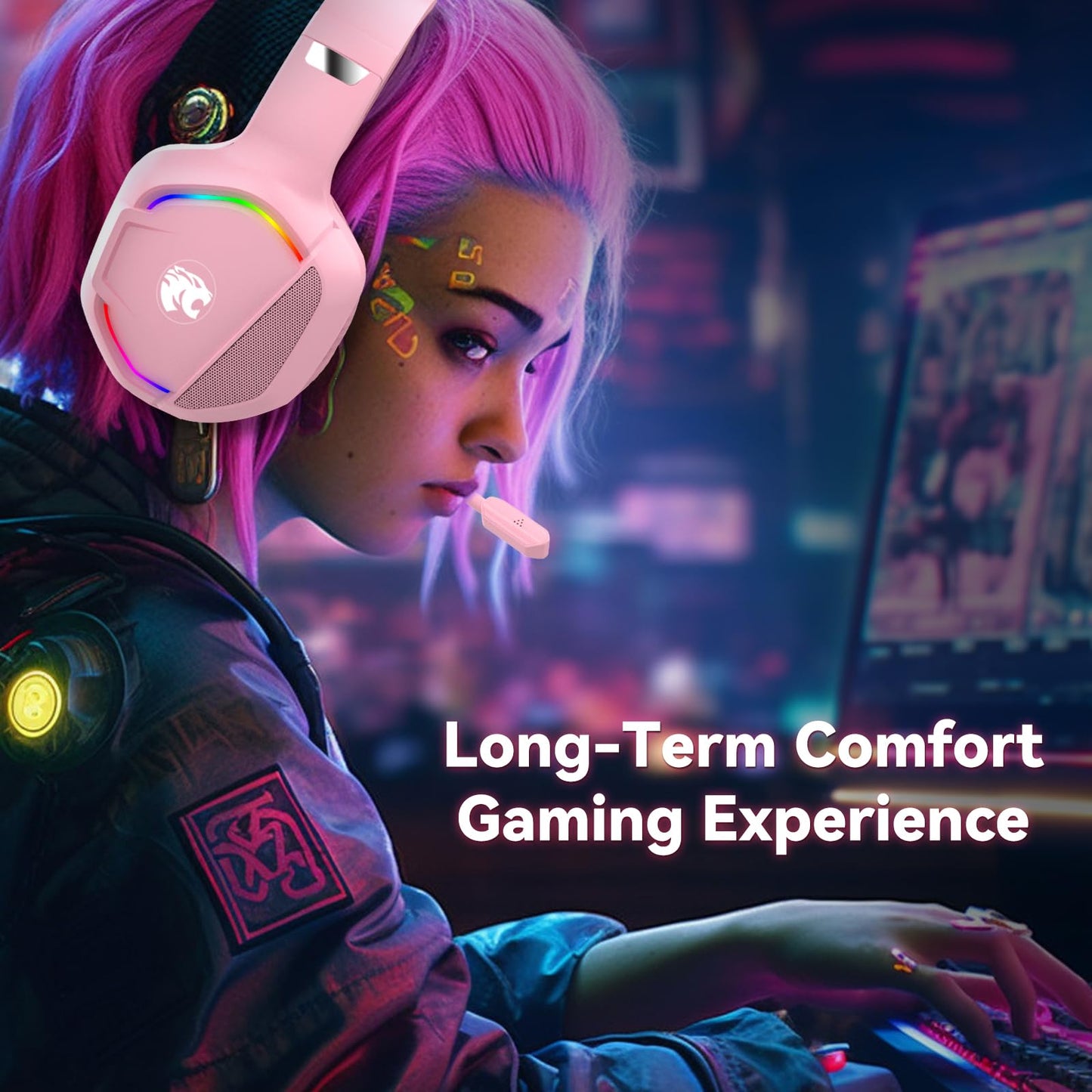 IMYB A36 Gaming Headset with Microphone for Pc, Xbox One Series X/s, Ps4, Ps5, Switch, Stereo Wired Noise Cancelling Over-Ear Headphones with Mic, RGB, for Computer, Laptop, Mac, Gamer (Pink)