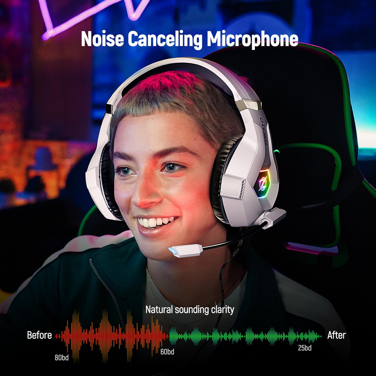 Ozeino Gaming Headset for PC, Ps4, Ps5, Xbox Headset with 7.1 Surround Sound, Gaming Headphones with Noise Cancelling Mic RGB Light Over Ear Headphones for Xbox Series X/S, Switch