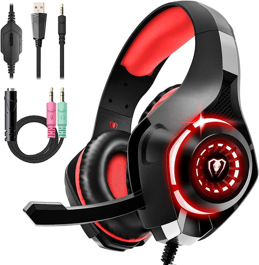 CamDive Gaming Headset for PS4, PS5, PC, Xbox One, Over-Ear Gaming Headphones with Noise Cancelling Mic, Premium Stereo, Lightweight Comfortable Earmuffs for Switch Laptop Mobile, Red (GM-1)