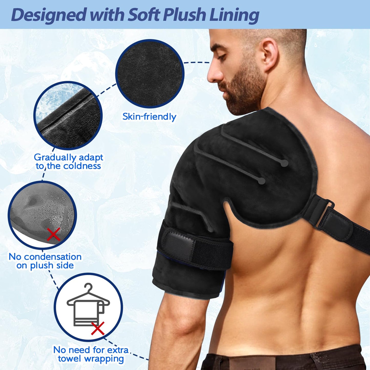 XL Shoulder Ice Pack Rotator Cuff Cold Therapy, Reusable Gel Ice Pack for Shoulder Injuries, Shoulder Ice Pack Wrap for Pain Relief, Swelling, Shoulders Surgery, Tendonitis, Bursitis, Black