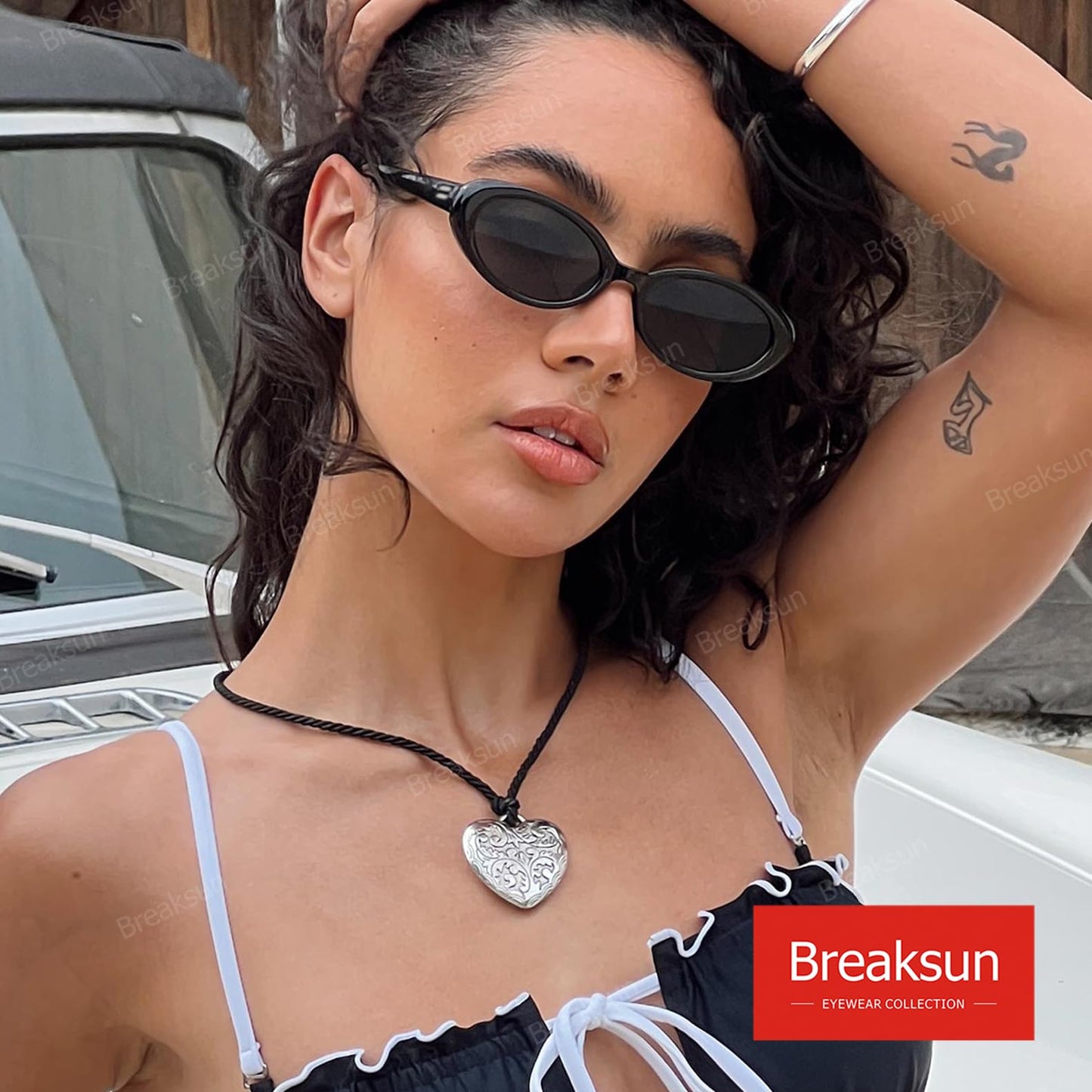 Breaksun Retro Oval Sunglasses for Women Men Fashion Small Oval Sunglasses 90s Vintage Shades (Black/Grey+ Leopard/G15)