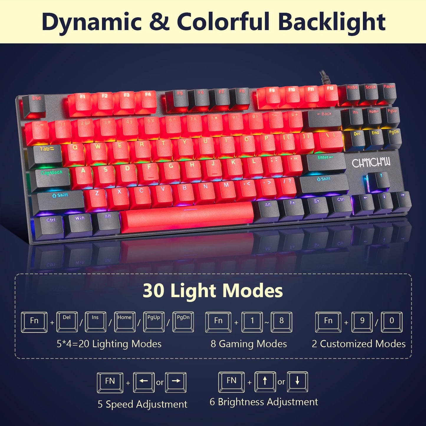 CHONCHOW 75% Mechanical Gaming Keyboard and Mouse Combo, 87 Keys TKL, LED Backlit, Blue Switch, Hot Swappable Mechanical Keyboard, RGB Mouse 1200-4200 DPI for Ps4 Xbox PC Laptop Mac Windows, Black-Red