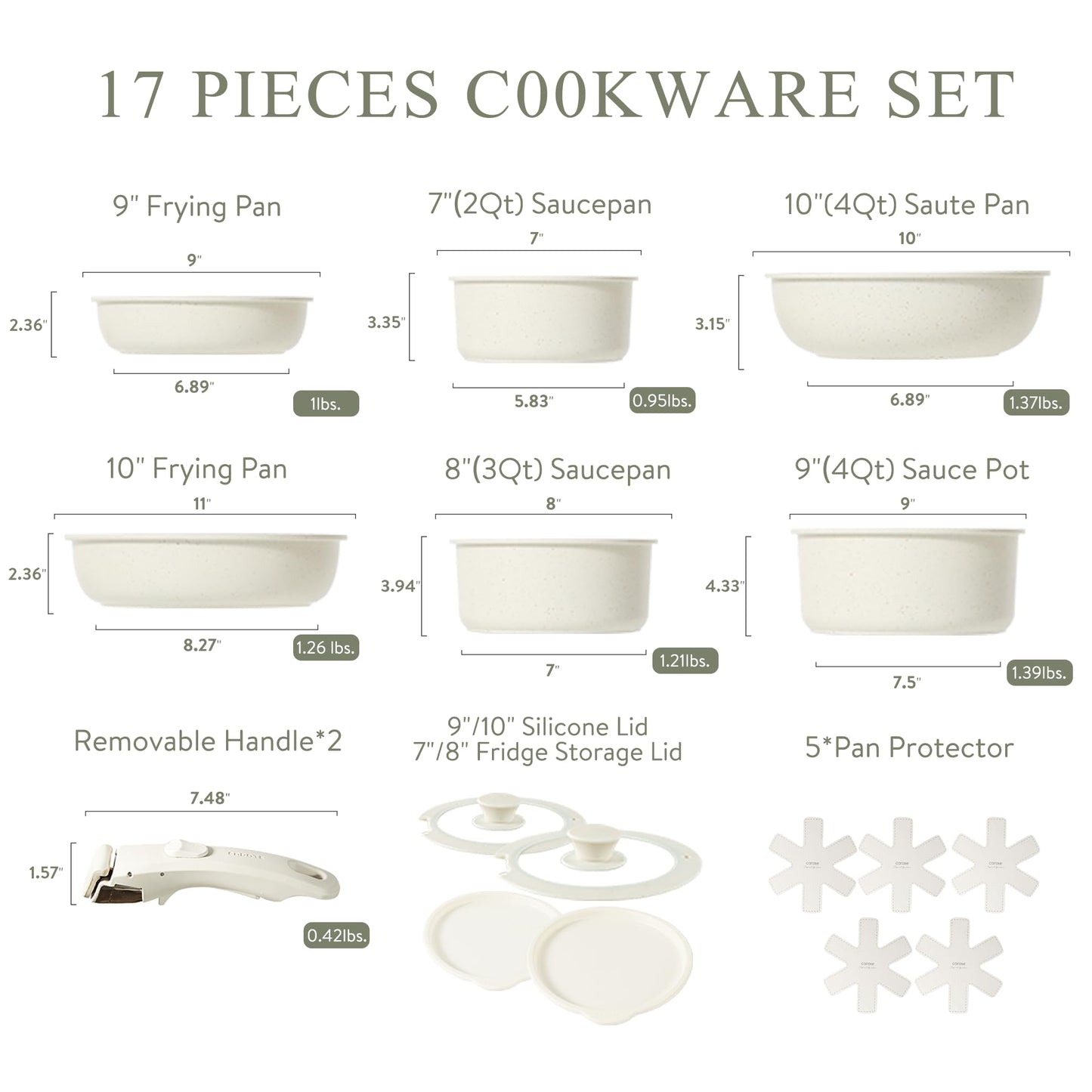 CAROTE 17pcs Pots and Pans Set, Nonstick Cookware Set Detachable Handle, Induction Kitchen Cookware Sets Non Stick with Removable Handle, RV Cookware Set, Oven Safe, Frying Pan Set