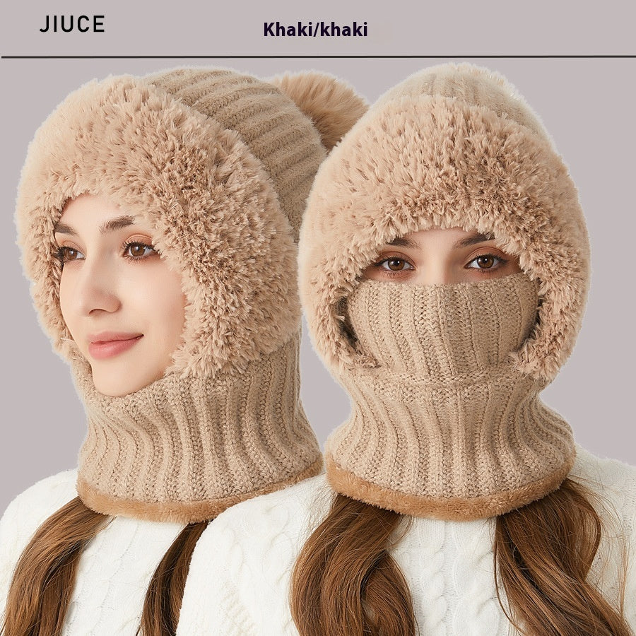 High Elastic Solid Color Knitted Hat Scarf Mask One-piece