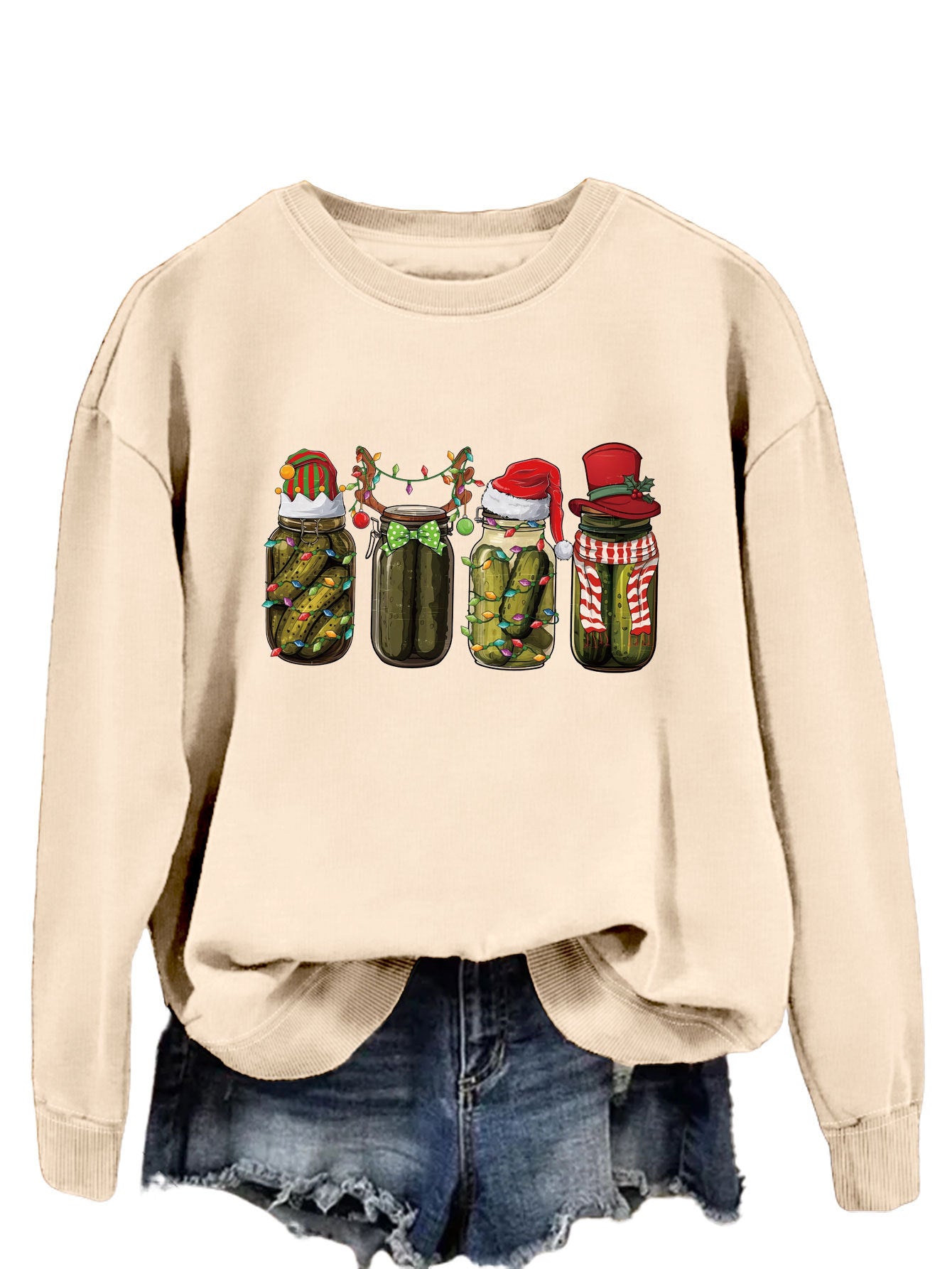 Amazon EBay New Style Canned Cucumber Printed Pullover Sweatshirt Christmas Cool Long Sleeve Top Women's European And American Polyester