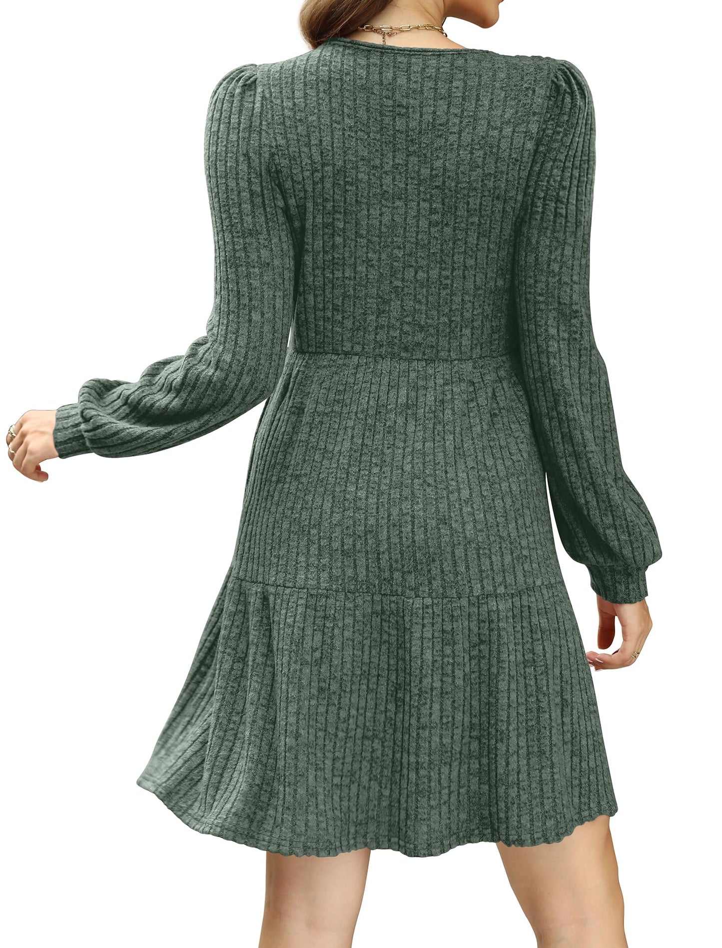 Womens Dresses Square Neck Winter Christmas Long Sleeve Spring Dress with Pockets 2024 Green M