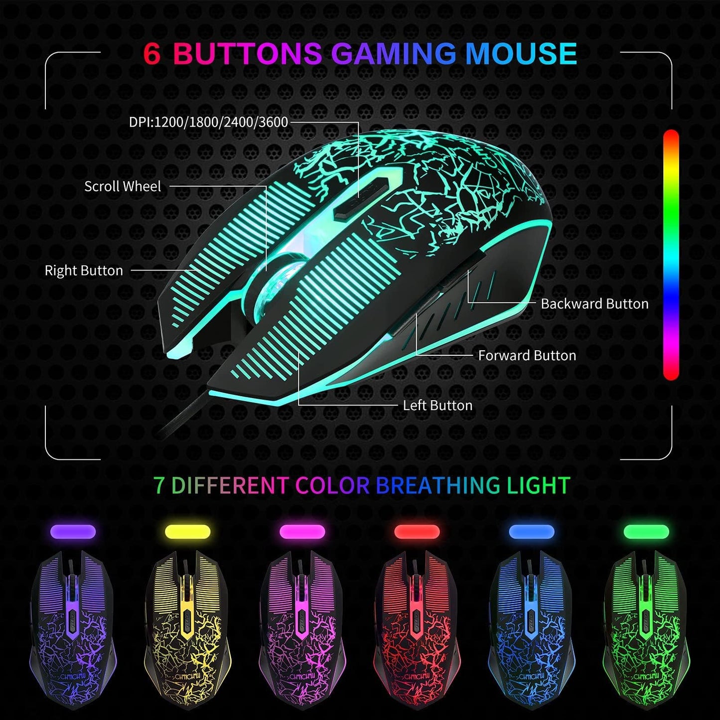 Gaming LED Keyboard Mouse Headset and Mousepad Bundle, CHONCHOW Wired Rainbow LED Light Up Gaming Keyboard Mouse Headset, Value 4 in 1 Gaming Set for Xbox PS4 PS5 PC Laptop Gamer