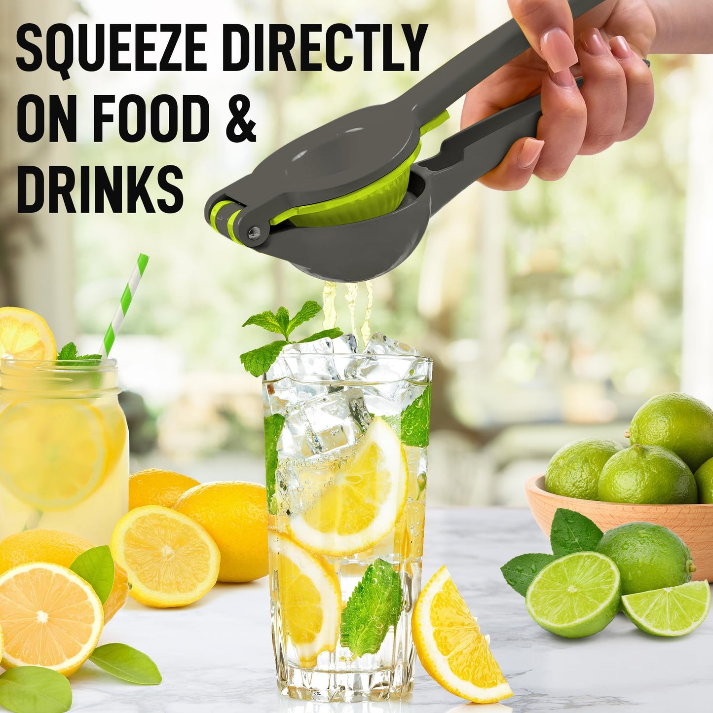 Zulay Metal 2-In-1 Lemon Squeezer Manual - Sturdy, Max Extraction Hand Juicer Lemon Squeezer Gets Every Last Drop - Easy to Clean Manual Citrus Juicer - Easy-to-Use Lemon Juicer Squeezer - Gray/Lime