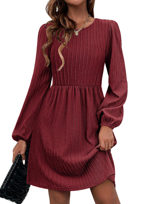 Zeagoo Casual Winter Dress for Women 2024 Long Sleeve Tunic Dresses with Pockets Fall Knit Sweater Dress Crew Neck Babydoll Dresses Wine Red Medium