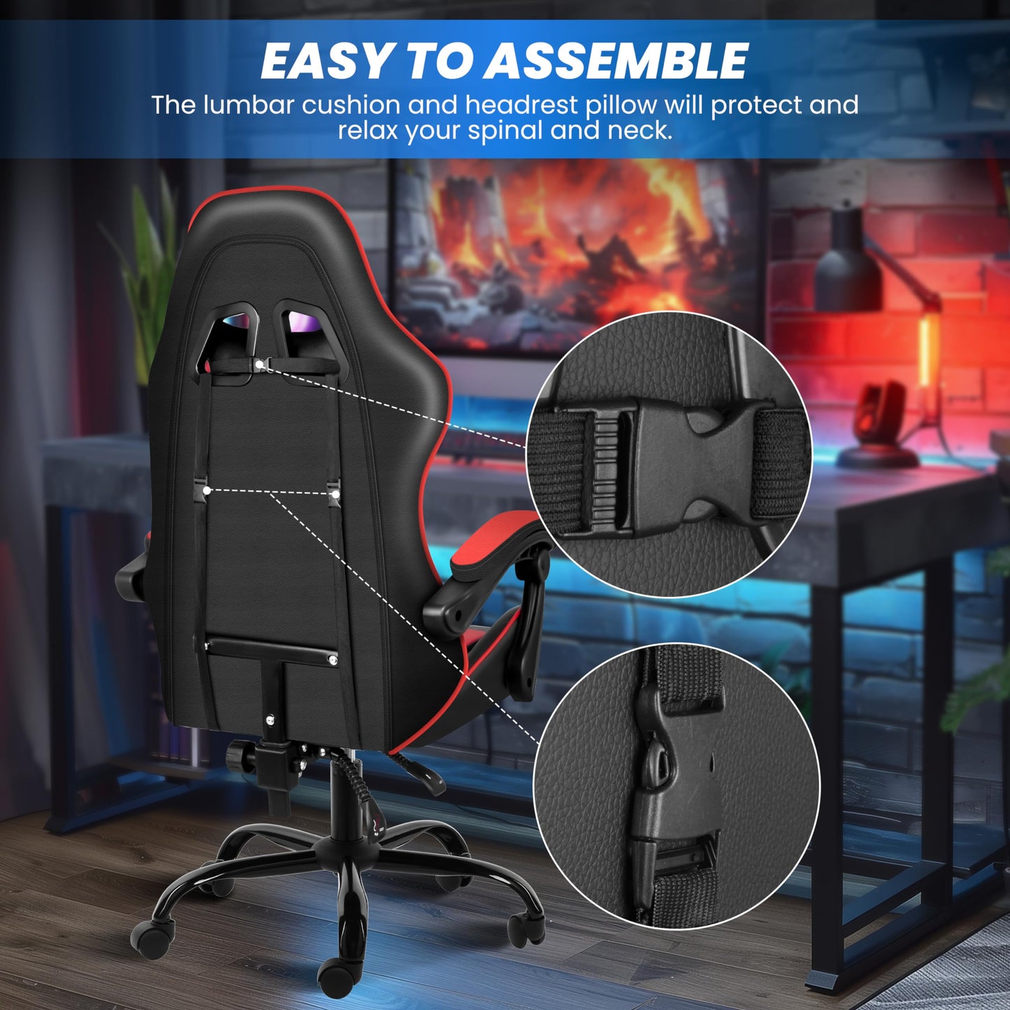 YSSOA Gaming Chair, Computer Chair with Footrest, Height Adjustable & 90°-135° Tilt Function, Swivel Recliner Ergonomic Racing Style Video Game Chair with Lumbar Support (Red)