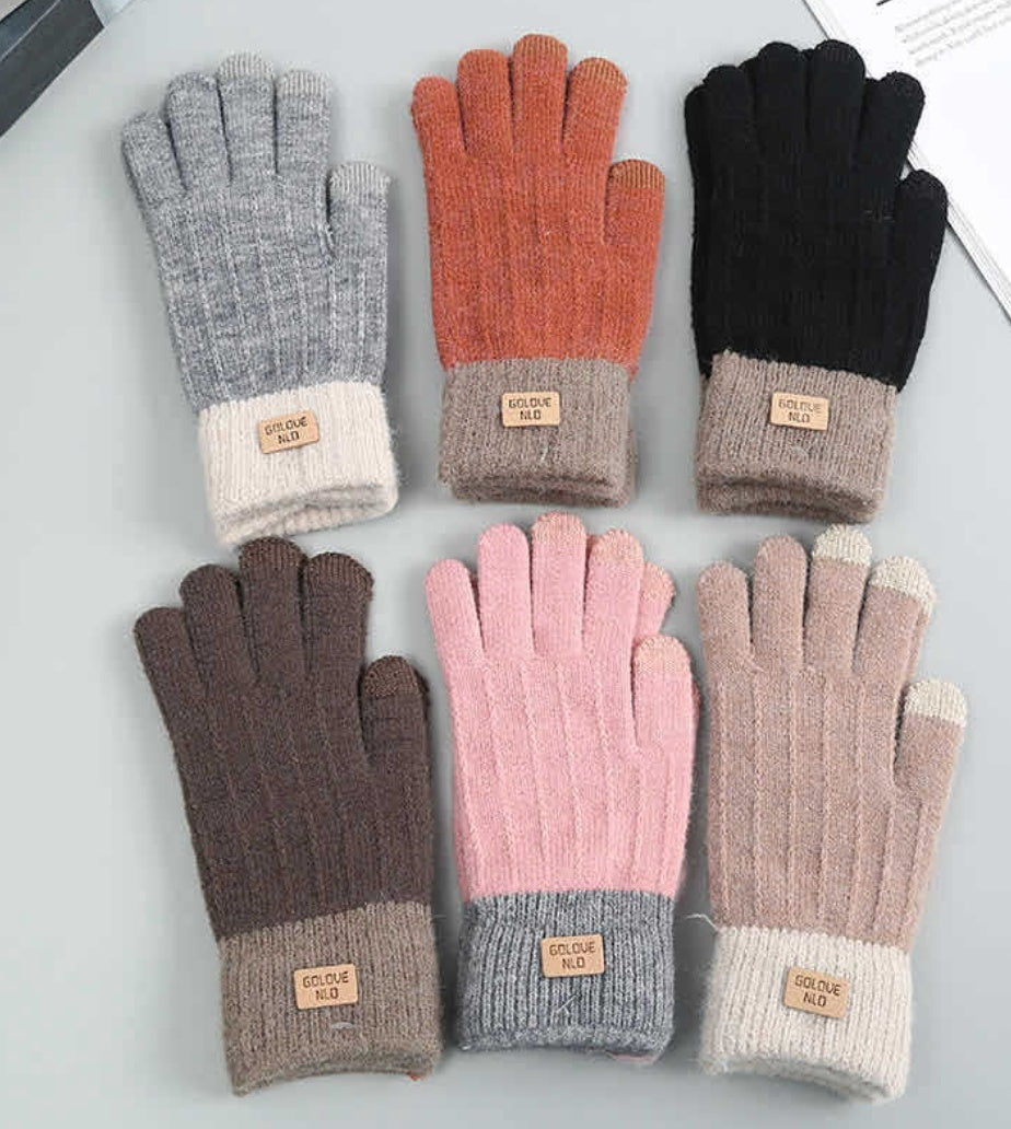 Winter Mittens Brown Striped Embroidered Warm Cycling Spot Universal Cartoon Gloves Ins