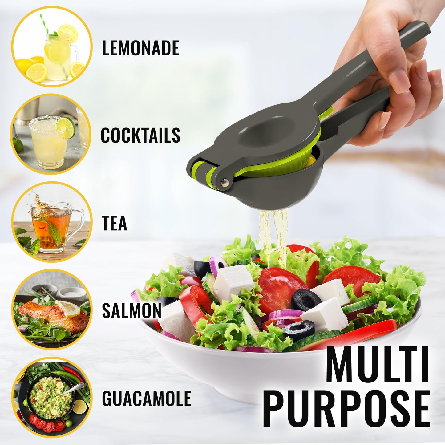 Zulay Metal 2-In-1 Lemon Squeezer Manual - Sturdy, Max Extraction Hand Juicer Lemon Squeezer Gets Every Last Drop - Easy to Clean Manual Citrus Juicer - Easy-to-Use Lemon Juicer Squeezer - Gray/Lime