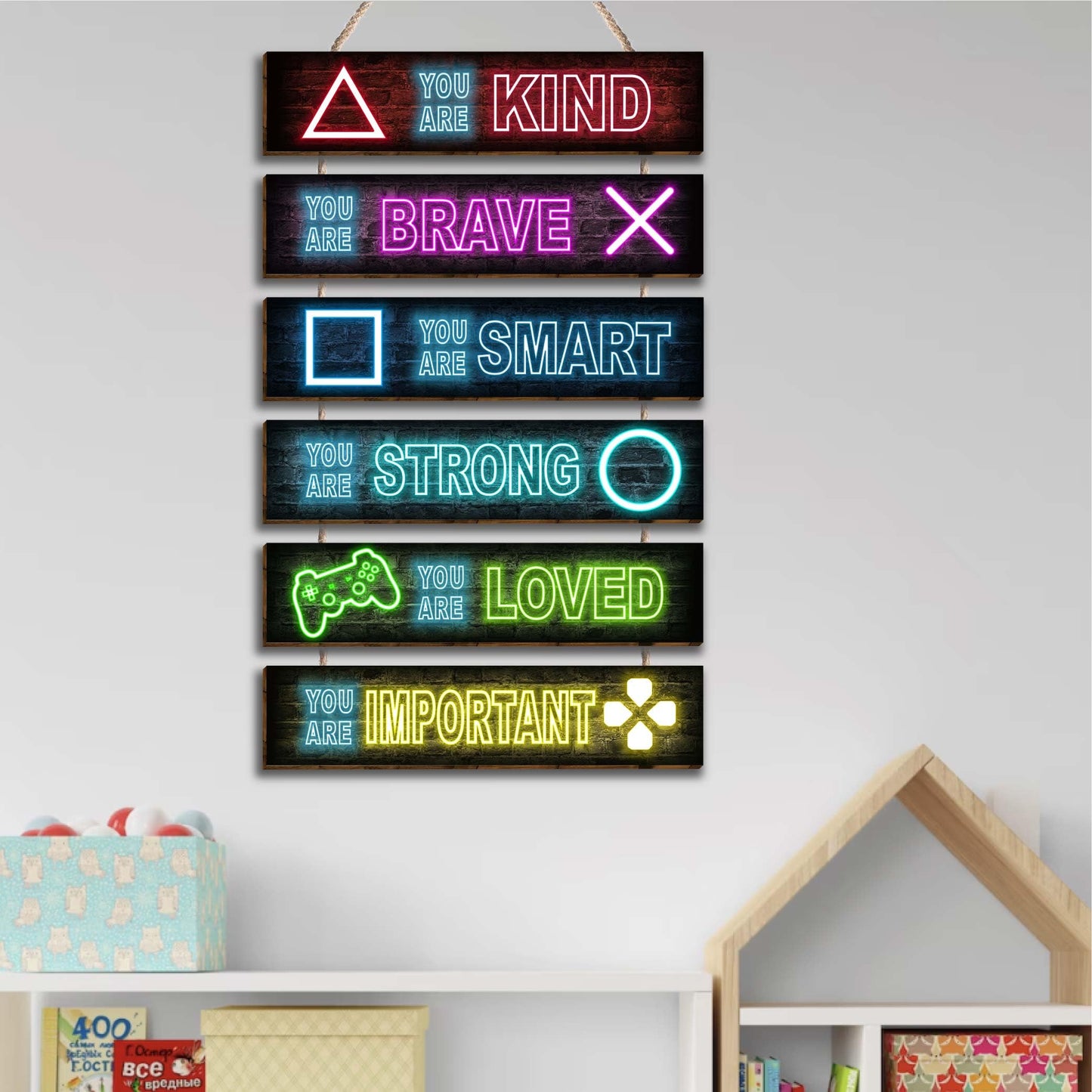 Vagafilla 6 Pieces Neon Gaming Decor Boys Room Decor Inspirational Neon Gaming Positive Quotes Wall Art Decor Hanging Plaque Sign for Teens Kids Bedroom Princess Toddler Room-10