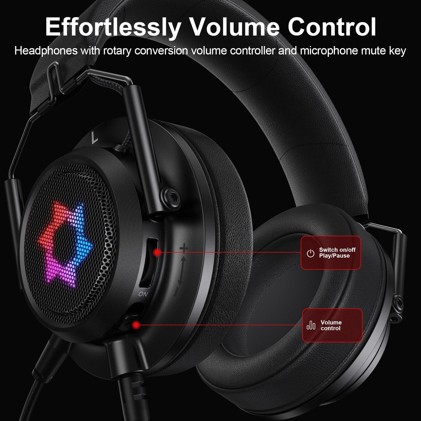 SUNGODCOME ES09 Foldable Gaming Headset - 7.1 Surround Sound, Detachable Noise Cancelling Mic, RGB Light, Memory Foam, for PC, Xbox, PS4/5, Switch, Console, Meeting & Music