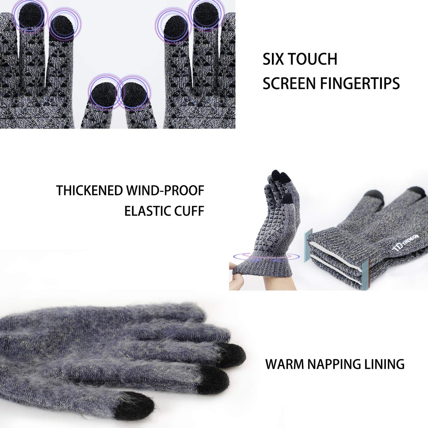 TRENDOUX Gloves Women, Winter Warm Touchscreen Gloves for Men, Knit Texting Driving Gloves Unisex - Anti-Slip Silicone Gel - Soft Liners - Elastic Cuff - Thermal Cold Weather Glove - Light Gray - XL