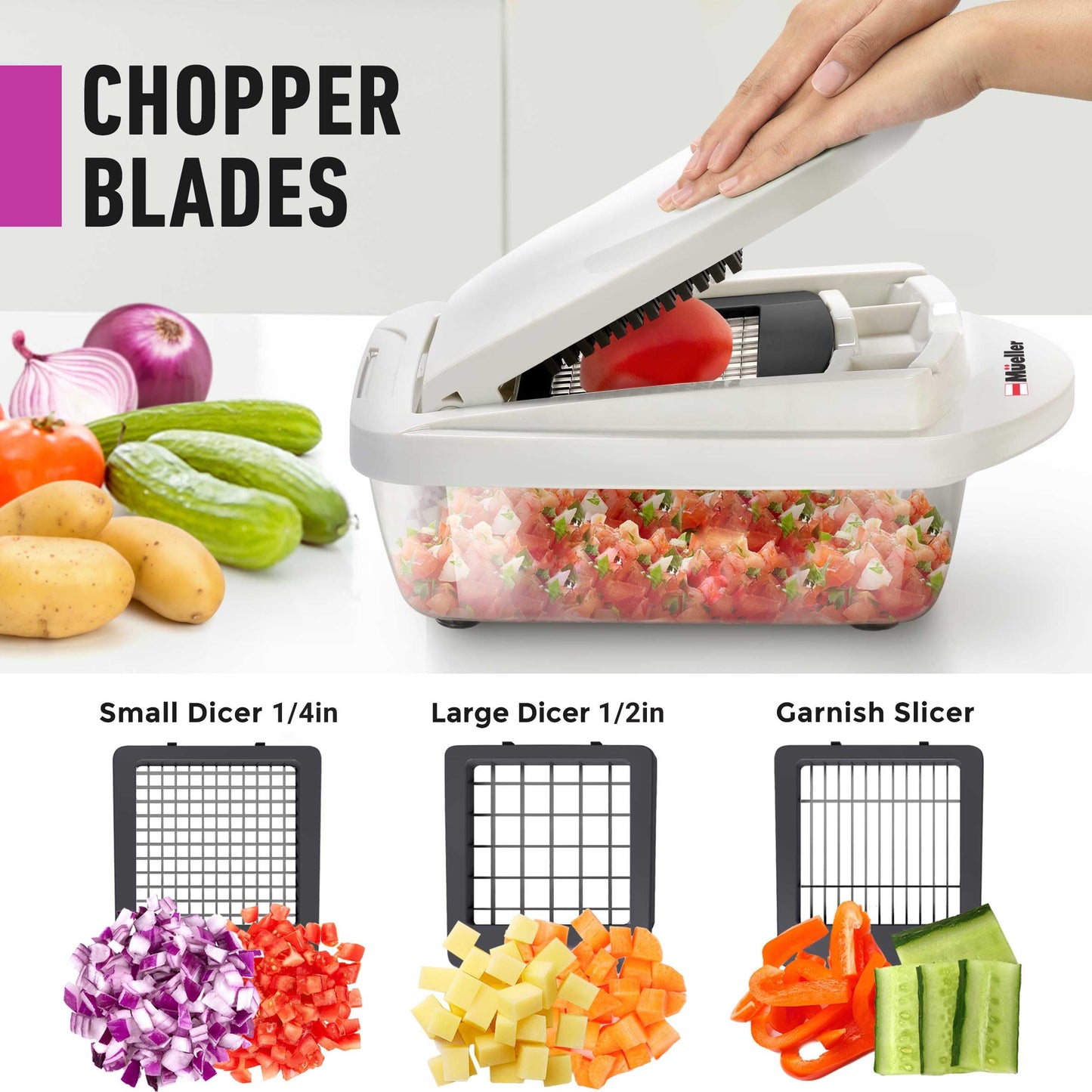 Mueller Pro-Series 10-in-1, 8 Blade Vegetable Chopper, Onion Mincer, Cutter, Dicer, Egg Slicer with Container, French Fry Cutter, Potato Slicer, Home Essentials & Kitchen Gadgets, Salad Chopper