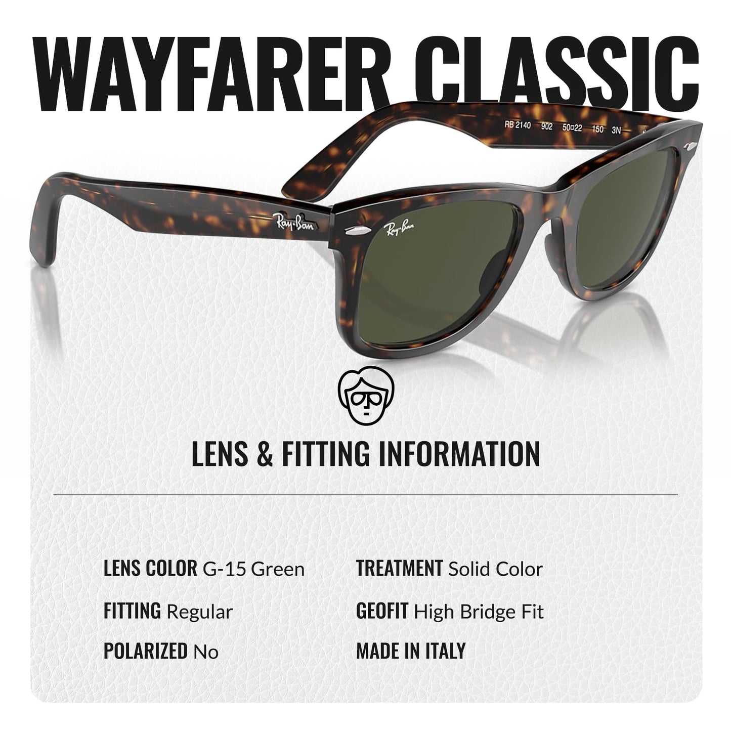 Ray-Ban RB2140 Original Wayfarer Classic Square Shape Sunglasses With Eyewear Kit Bundle - High Bridge Fit - Ideal Formal and Casual Wear Square Sunglasses