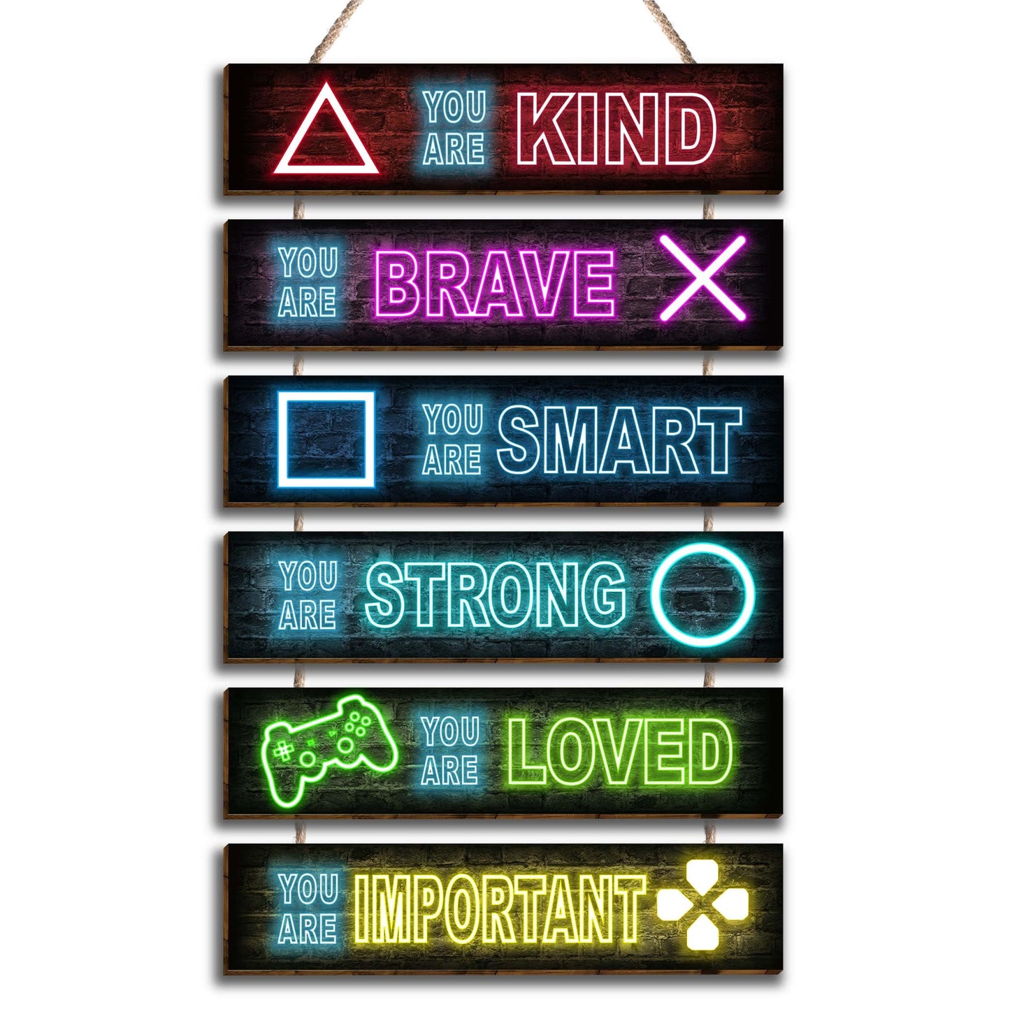 Vagafilla 6 Pieces Neon Gaming Decor Boys Room Decor Inspirational Neon Gaming Positive Quotes Wall Art Decor Hanging Plaque Sign for Teens Kids Bedroom Princess Toddler Room-10