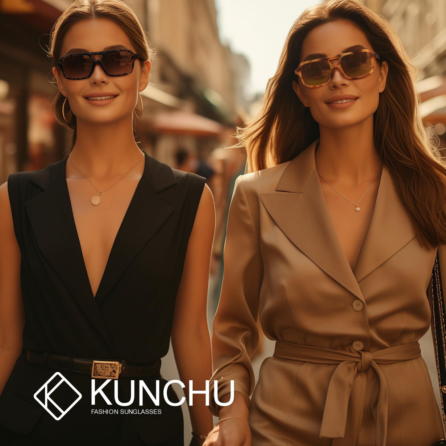 kunchu Retro Square Sunglasses for Womens Men - Trendy Vintage Aviator Sun Glasses UV400 Protection