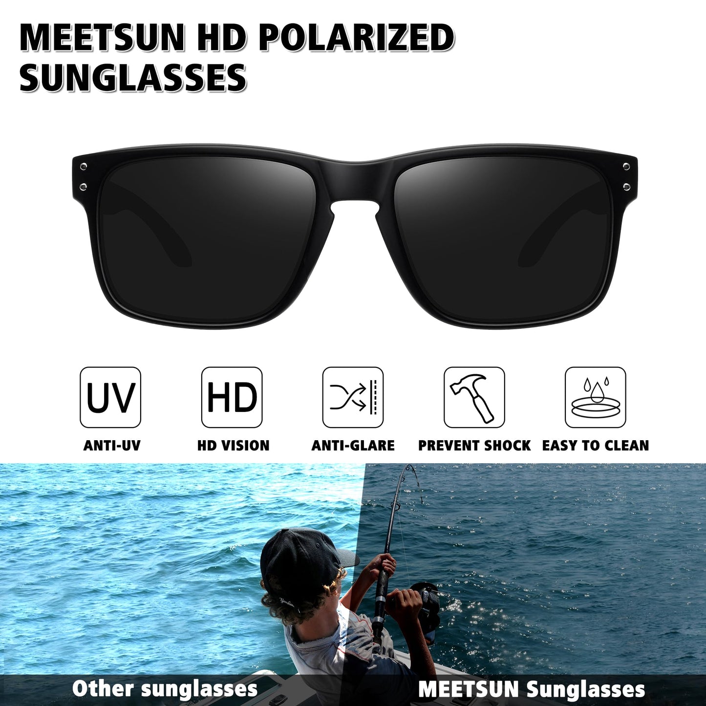 MEETSUN Polarized Sunglasses for Men Women Sports Driving Fishing Glasses UV400 Protection 3Pack-Black