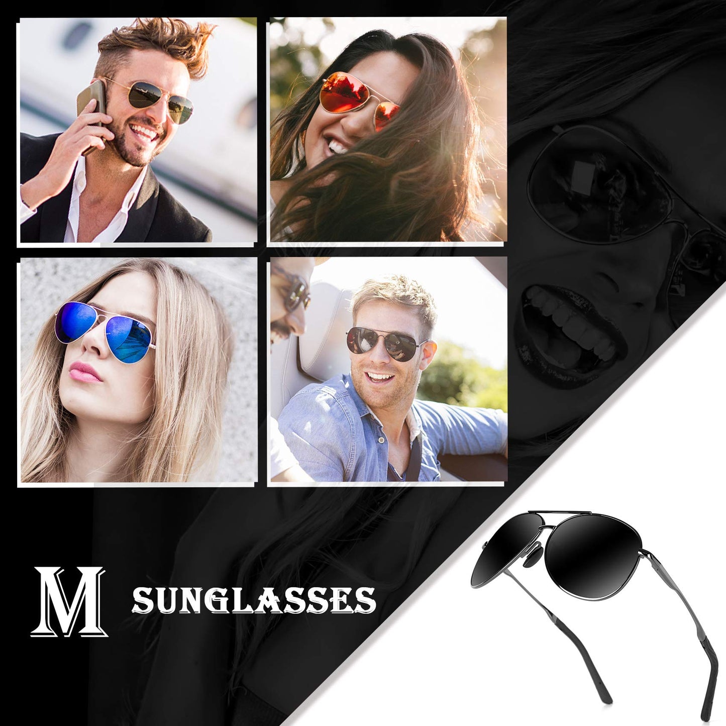 mxnx Aviator Sunglasses for Men Polarized Women UV Protection Lightweight Driving Fishing Sports Mens Sunglasses MX208-(Gun Frame/Black Lens)