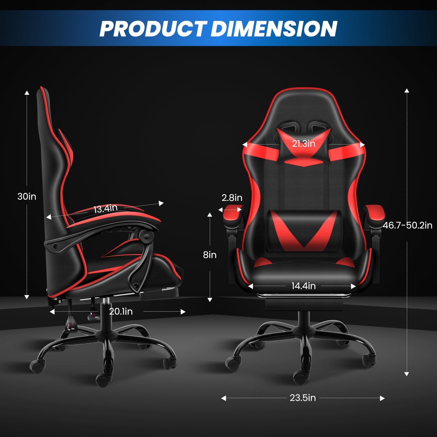 YSSOA Gaming Chair, Computer Chair with Footrest, Height Adjustable & 90°-135° Tilt Function, Swivel Recliner Ergonomic Racing Style Video Game Chair with Lumbar Support (Red)