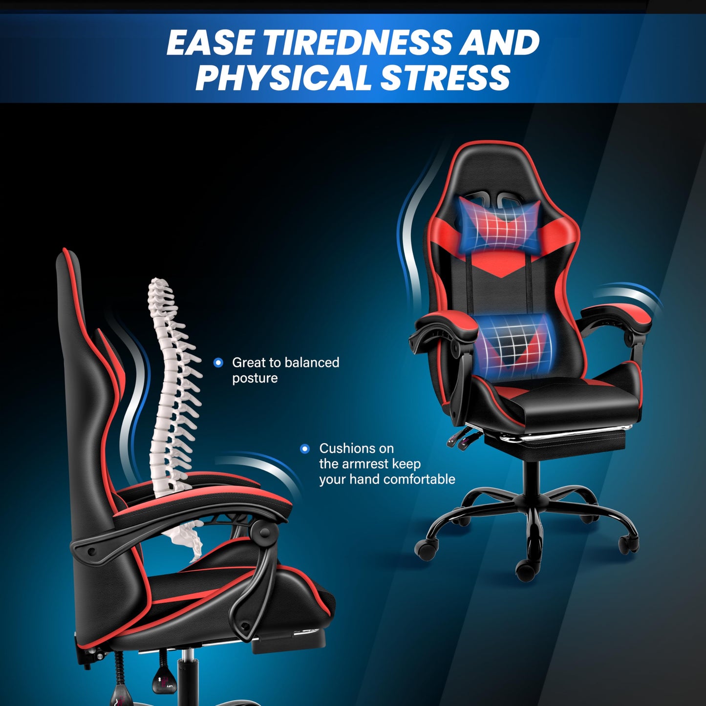 YSSOA Gaming Chair, Computer Chair with Footrest, Height Adjustable & 90°-135° Tilt Function, Swivel Recliner Ergonomic Racing Style Video Game Chair with Lumbar Support (Red)