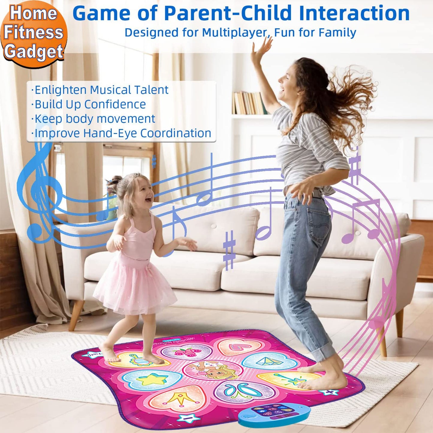 SUNLIN Dance Mat - Dance Mixer Rhythm Step Play Mat - Dance Game Toy Gift for Kids Girls Boys - Dance Pad with LED Lights, Adjustable Volume, Built-in Music, 3 Challenge Levels (3-12 Years Old)