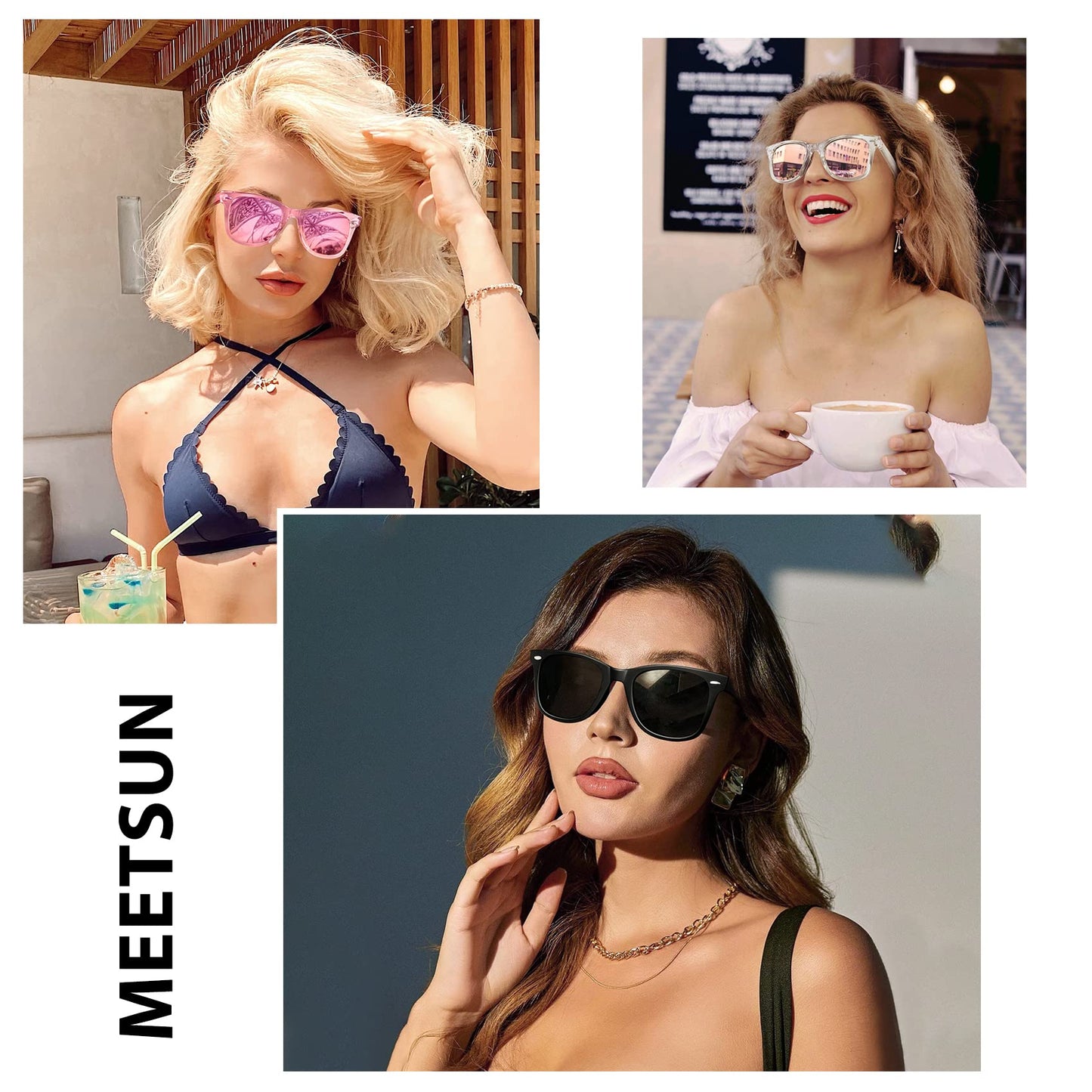 MEETSUN Retro Polarized Sunglasses for Women Men Classic Mirror Lens Driving Sun Glasses 100% UV Protection (3 Pack) Black/Purple Pink/Pink