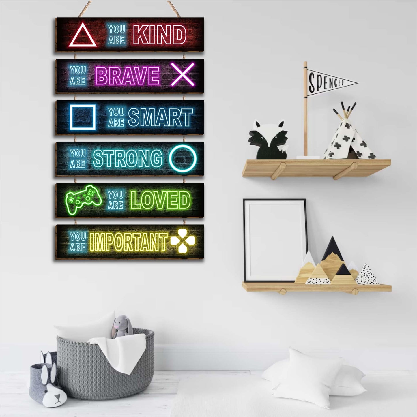 Vagafilla 6 Pieces Neon Gaming Decor Boys Room Decor Inspirational Neon Gaming Positive Quotes Wall Art Decor Hanging Plaque Sign for Teens Kids Bedroom Princess Toddler Room-10