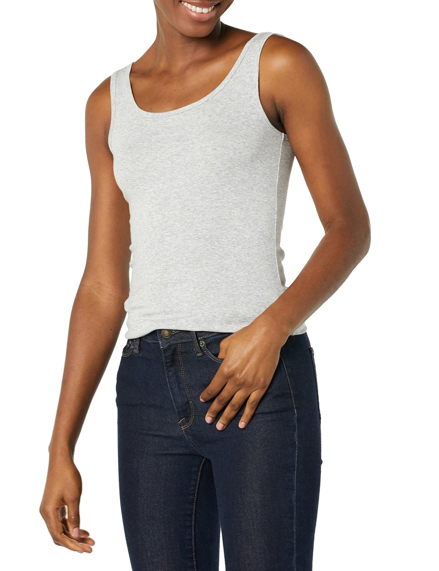 Amazon Essentials Women's Slim-Fit Tank, Pack of 2, Light Grey Heather, Medium