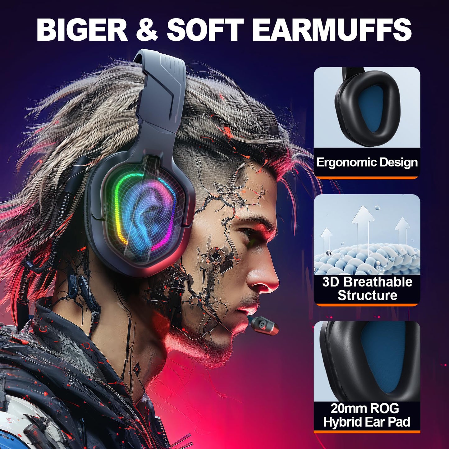 Krysenix Gaming Headset for PS4 PS5 PC Mac Xbox Series X,Noise Canceling Headphones with Microphone,PG2 Computer Headset with 3.5mm Jack & RGB Light Black/Blue