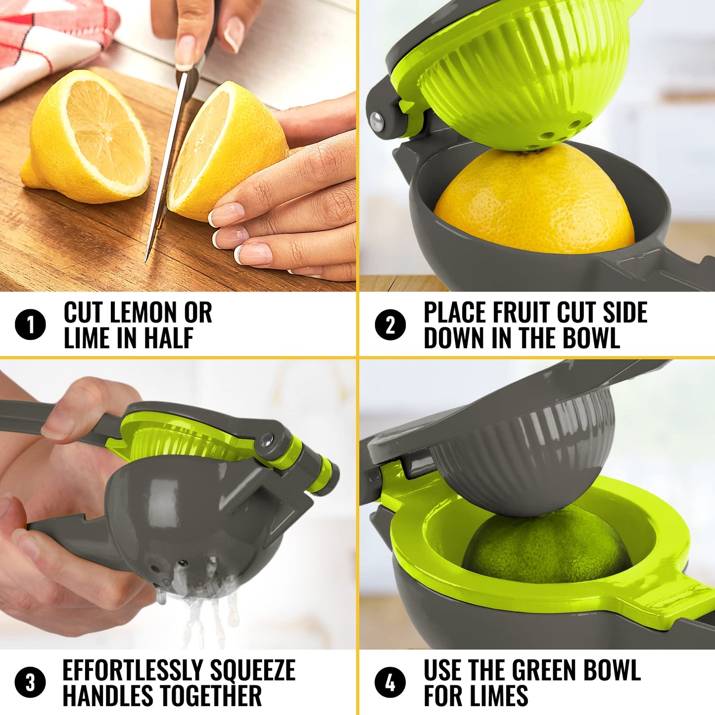 Zulay Metal 2-In-1 Lemon Squeezer Manual - Sturdy, Max Extraction Hand Juicer Lemon Squeezer Gets Every Last Drop - Easy to Clean Manual Citrus Juicer - Easy-to-Use Lemon Juicer Squeezer - Gray/Lime