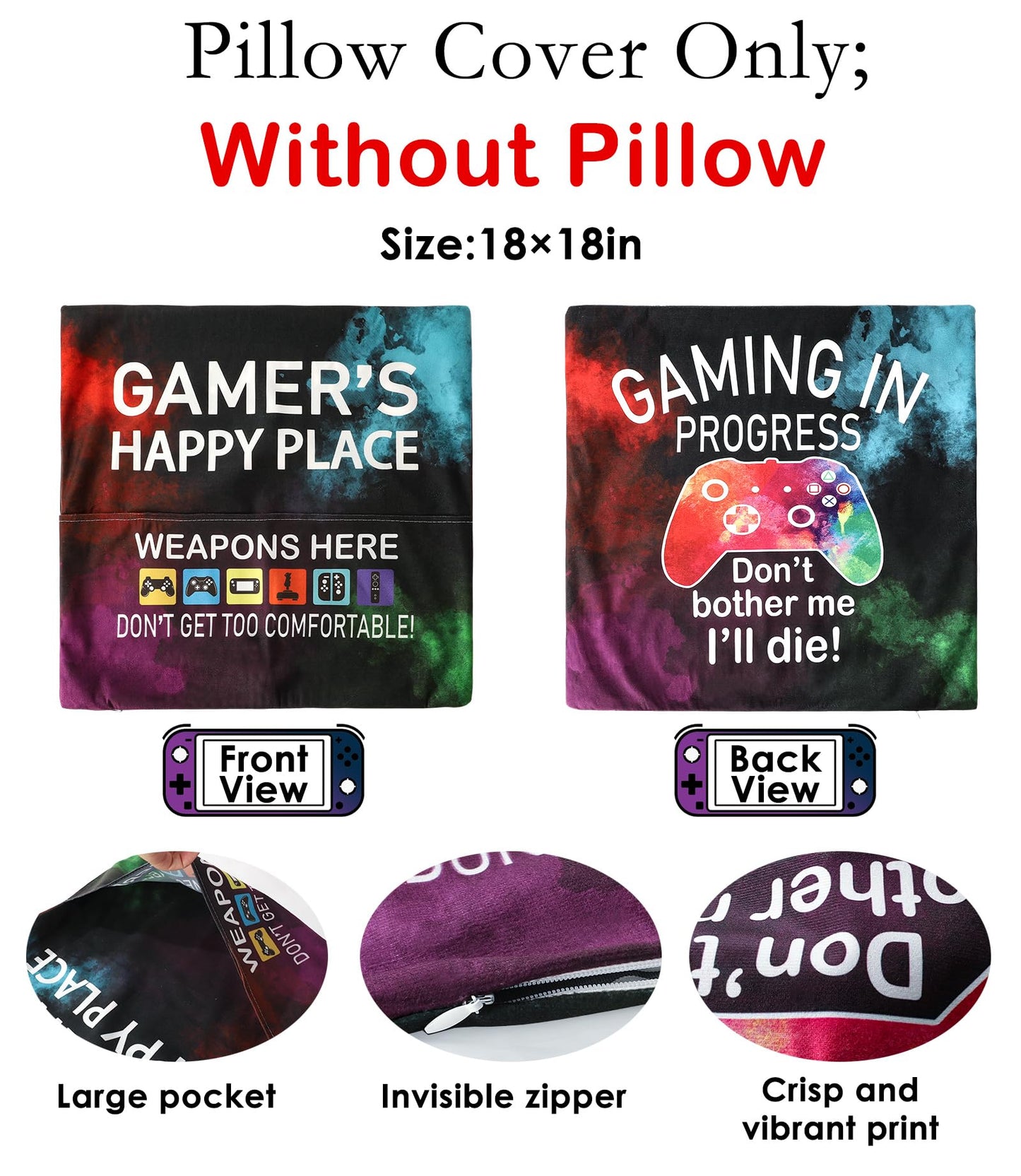 OCCdesign Gamer Gifts for Teenage Boys, Gaming Room Decoration, Gamer Pillow Cover and Game Socks Gifts Set, Easter Basket Stuffers for Teens Boys Girls Men Father Boyfriends 18" x 18"