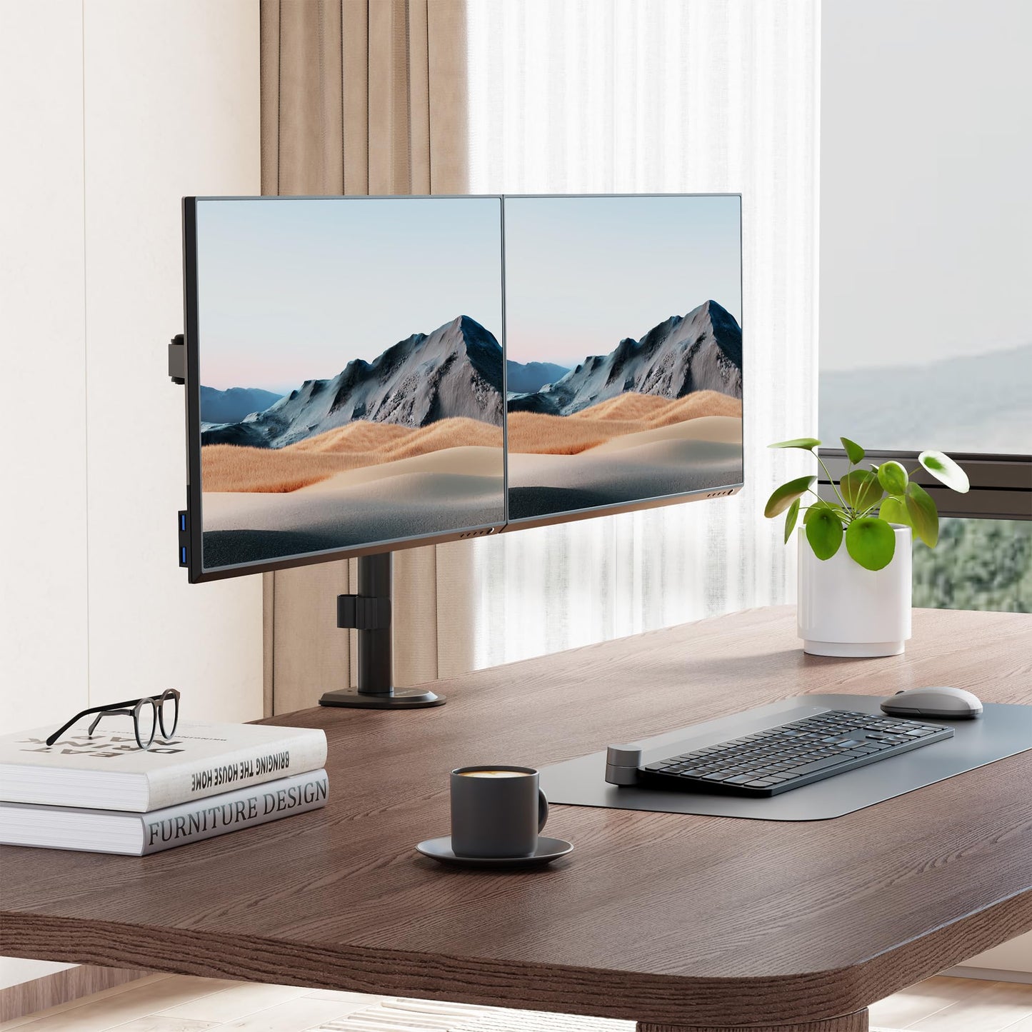 Mount-It! Dual Monitor Mount, Dual Monitor Arm for 2 Screens, Dual Monitor Desk Mount, Adjustable Tilt and Swivel Arms for Double Screens up to 32” & 19.8 Lbs VESA 75x75 and 100x100 C-clamp & Grommet