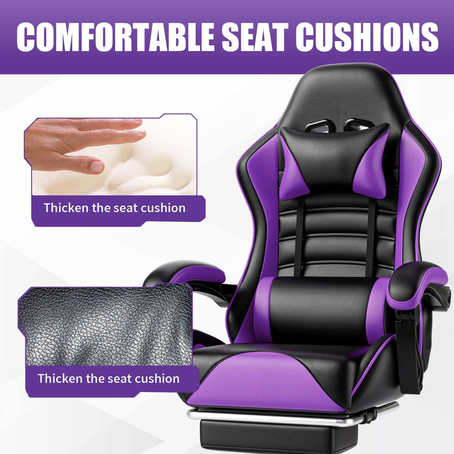 Gaming Chair, Computer Chair with Footrest and Lumbar Support, Ergonomic Video Game Chair with Headrest, Height Adjustable Gamer Chair Office Desk Chair, Purple