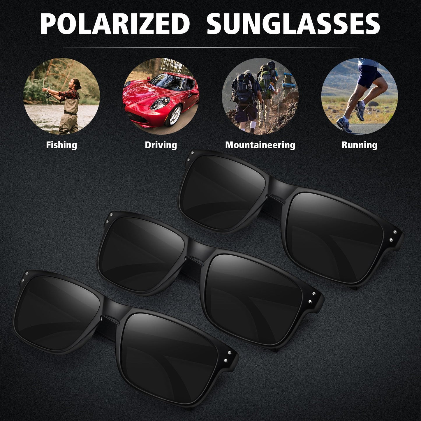 MEETSUN Polarized Sunglasses for Men Women Sports Driving Fishing Glasses UV400 Protection 3Pack-Black