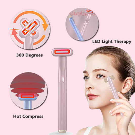 New Upgraded 360 Degrees Rotary Eye Massage Therapeutic Warmth Face Massage Red LED Skincare Tool Wand