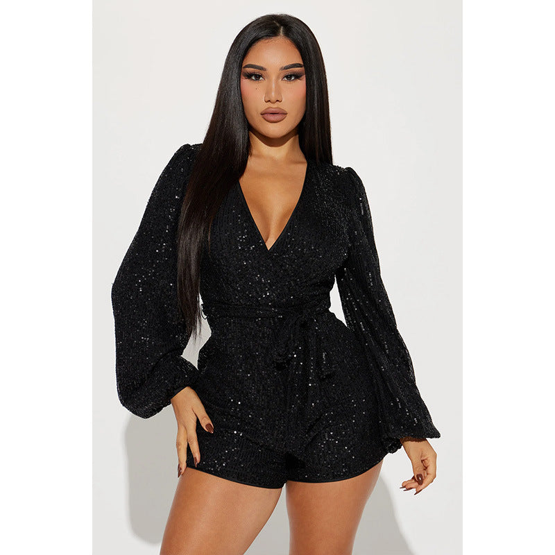 Sequin Fashion Personalized Women's One-piece Shorts