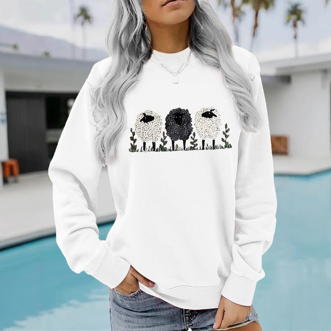 Casual Long-sleeved Round Neck Cashmere Printed Pullover Sweater