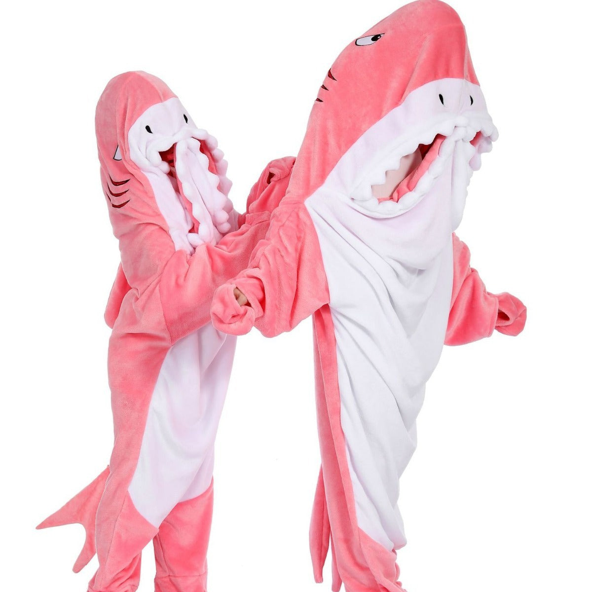 Cartoon Shark Dinosaur One-piece Pajamas Couple Cute Home Clothes Winter Warm Plush Jumpsuit Lazy Warm Homewear Women