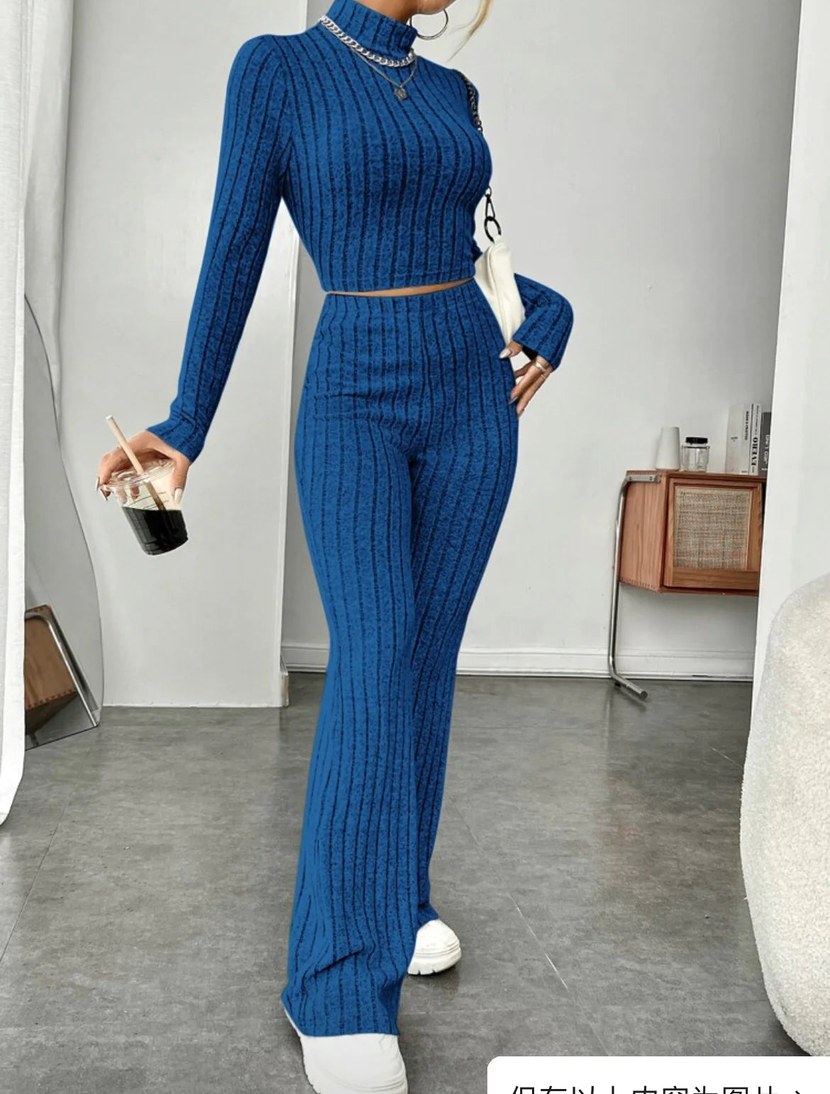 ESSENTIAL Long Sleeve Turtlenecks Wide Leg t High Waist Trousers Suit